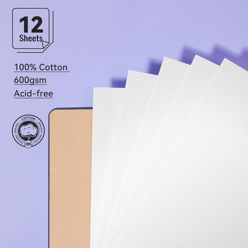 Lightwish Watercolor Sketchbook,100% Cotton Acid Free Watercolor Journal,600gsm Cold Press Watercolor Paper for Artists,Adults,Students,12 Sheets,5.8 * 8.2 Inches Paper - Image 2